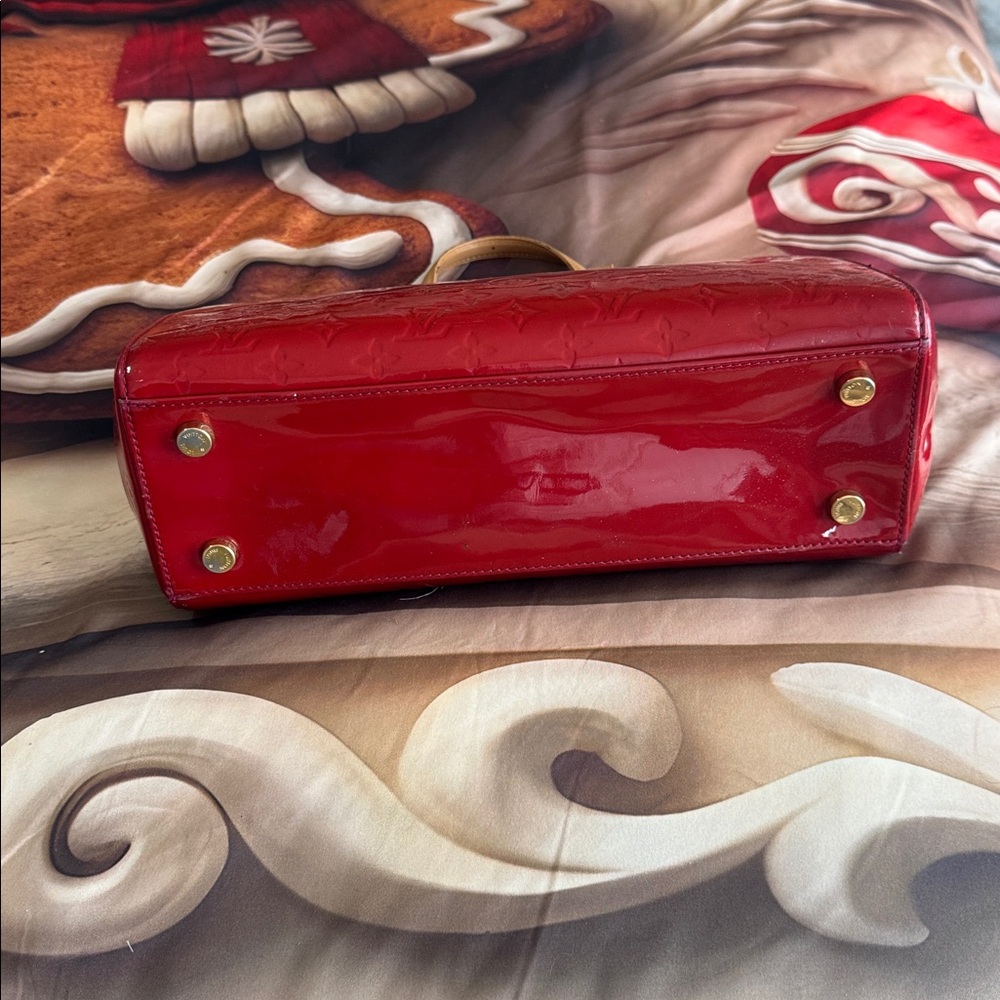 Louis Vuitton Red vernis and Tan Patent Leather Satchel - Picture 7 of 17